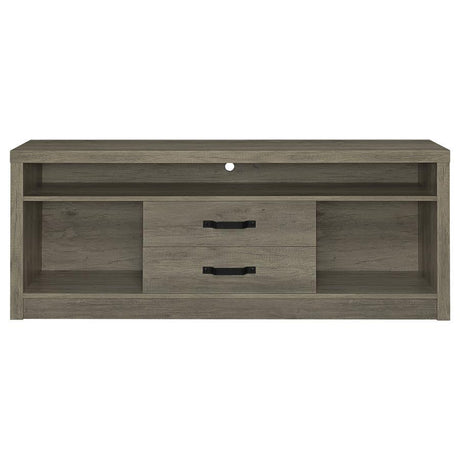 Burke 2-Drawer Engineered Wood TV Stand – Gray Driftwood, Modern Media Console with Open Shelves, Slide-Out Storage Drawers, Contemporary Living Room