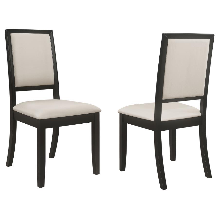 Louise Upholstered Wood Dining Side Chairs Set of 2 - Distressed Black Frame, Creme Chenille Seat, Solid Hardwood, Elegant Sleek Design, Sturdy & Comfortable
