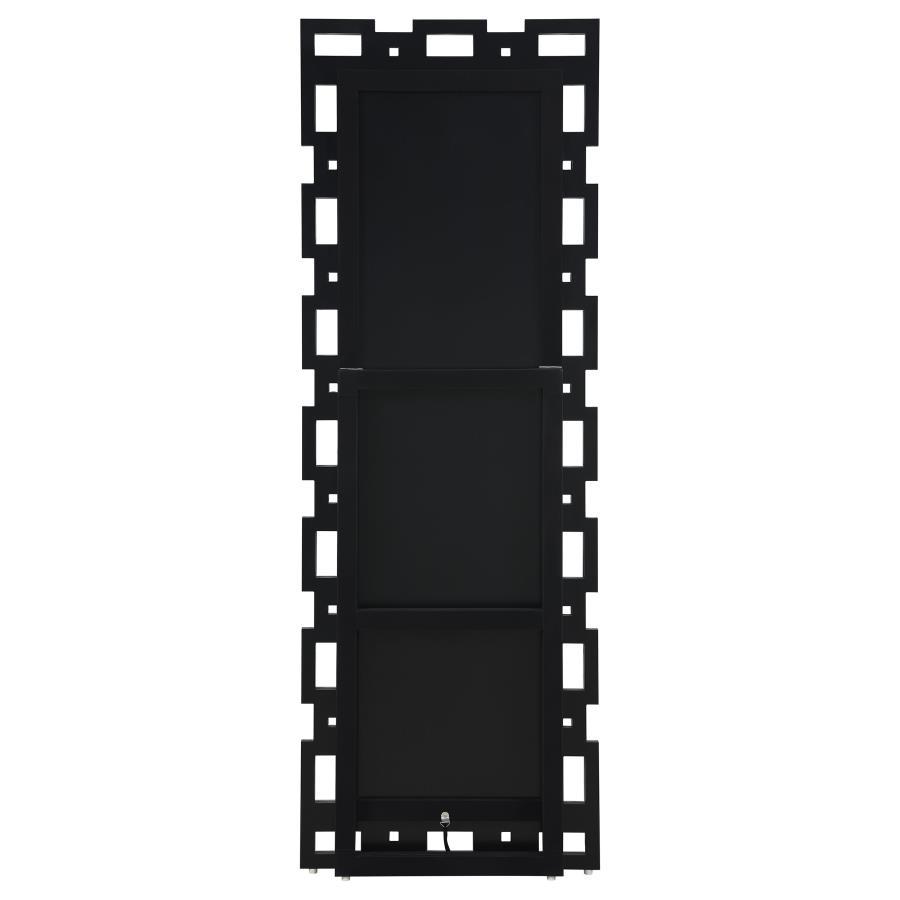 Tavin Geometric Frame Cheval Standing Mirror in Silver – Modern Glam Full-Length Mirror with Greek Key-Inspired Design for Bedroom & Dressing Area