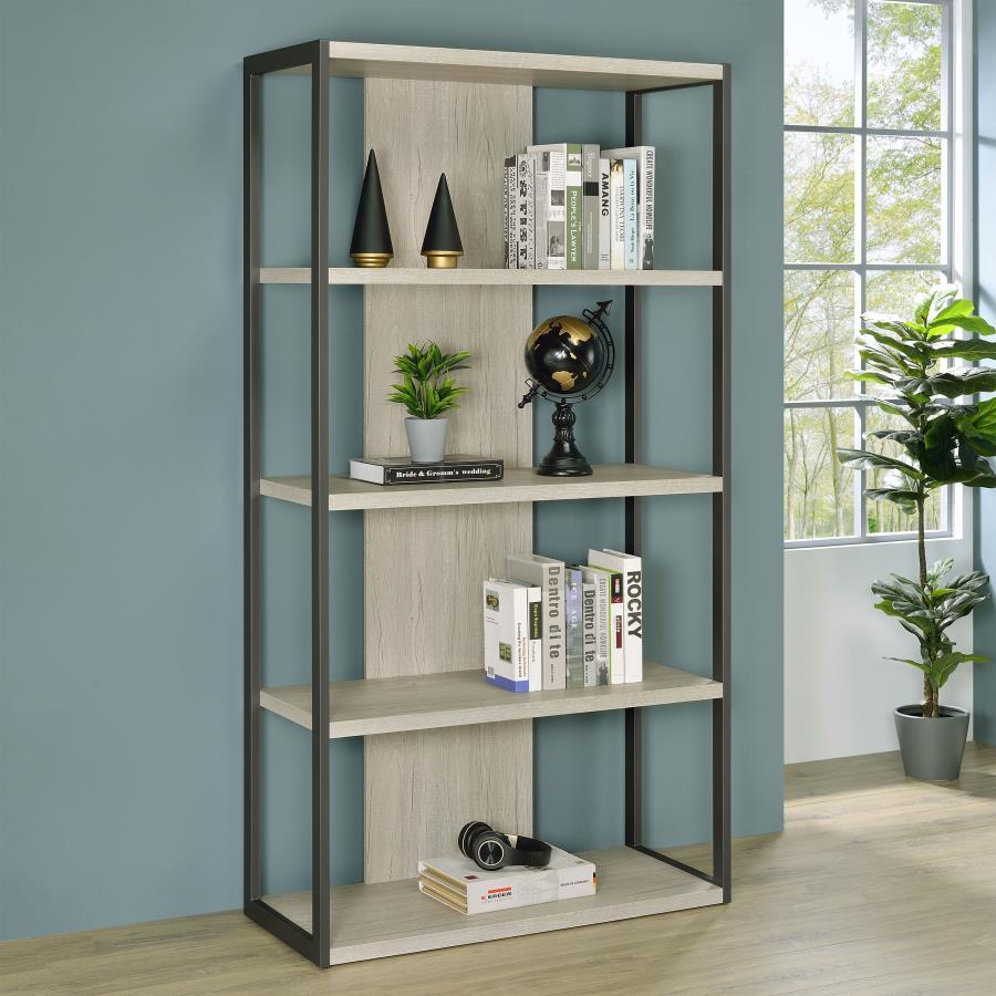 Loomis 72" 4-Shelf Bookshelf – Contemporary Whitewashed Gray Finish with Bold Frame, Open Storage for Books, Decor, and Home Accessories