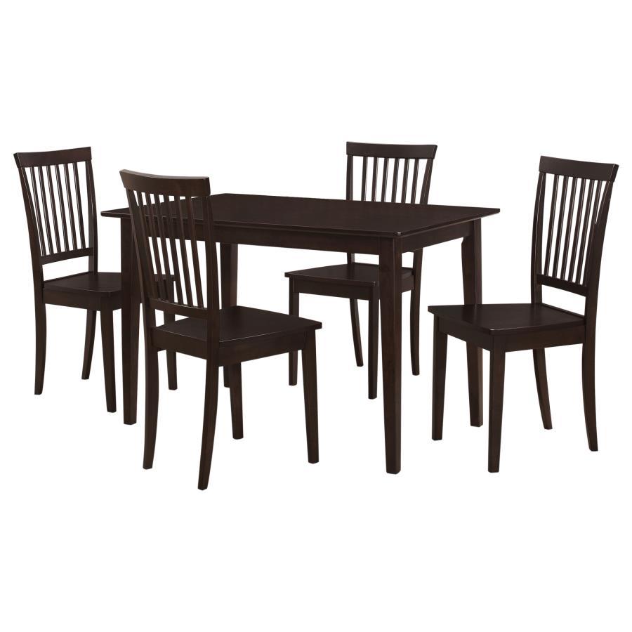 Gomez 5-Piece Rectangular Dining Table Set – Cappuccino Finish, Classic Tapered Legs, Vertical Slat Back Chairs, Wooden Seats, Traditional Dining Room
