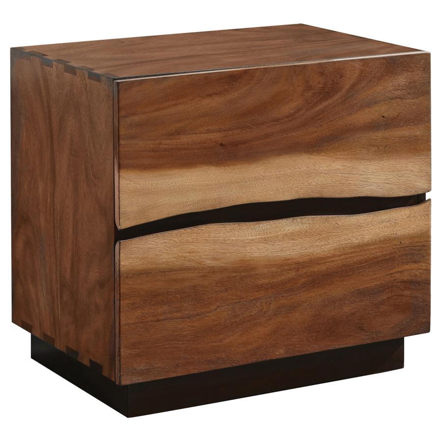Winslow 2-Drawer Nightstand - Smokey Walnut, Artsy Asymmetrical Drawer Design, Modern Edge, Sturdy Wood Construction, Bedroom Storage Table
