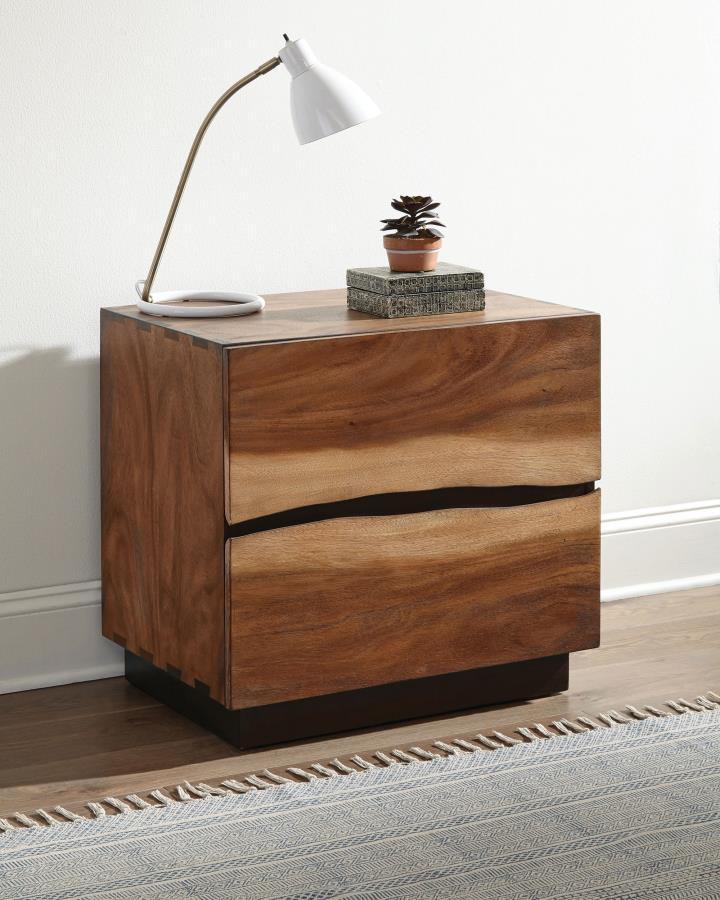 Winslow 2-Drawer Nightstand - Smokey Walnut, Artsy Asymmetrical Drawer Design, Modern Edge, Sturdy Wood Construction, Bedroom Storage Table