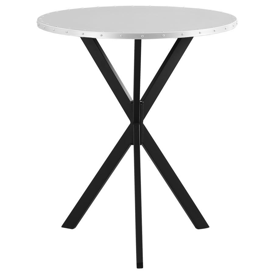 Kenzo Round Galvanized Steel Bistro Bar Table – Silver | Durable Outdoor Patio Furniture | Weather-Resistant Metal High Top Table for Garden or Café