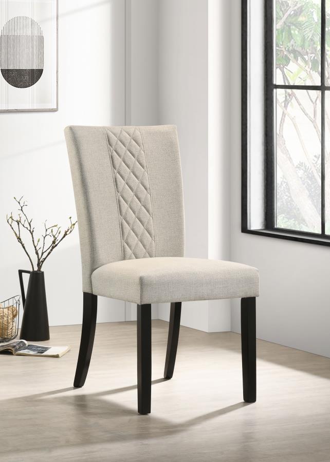 Malia Dining Side Chair Set of 2 – Fabric Upholstery in Beige, Cross-Hatch Back Design, Embellished Handle, Transitional Style Dining Seating
