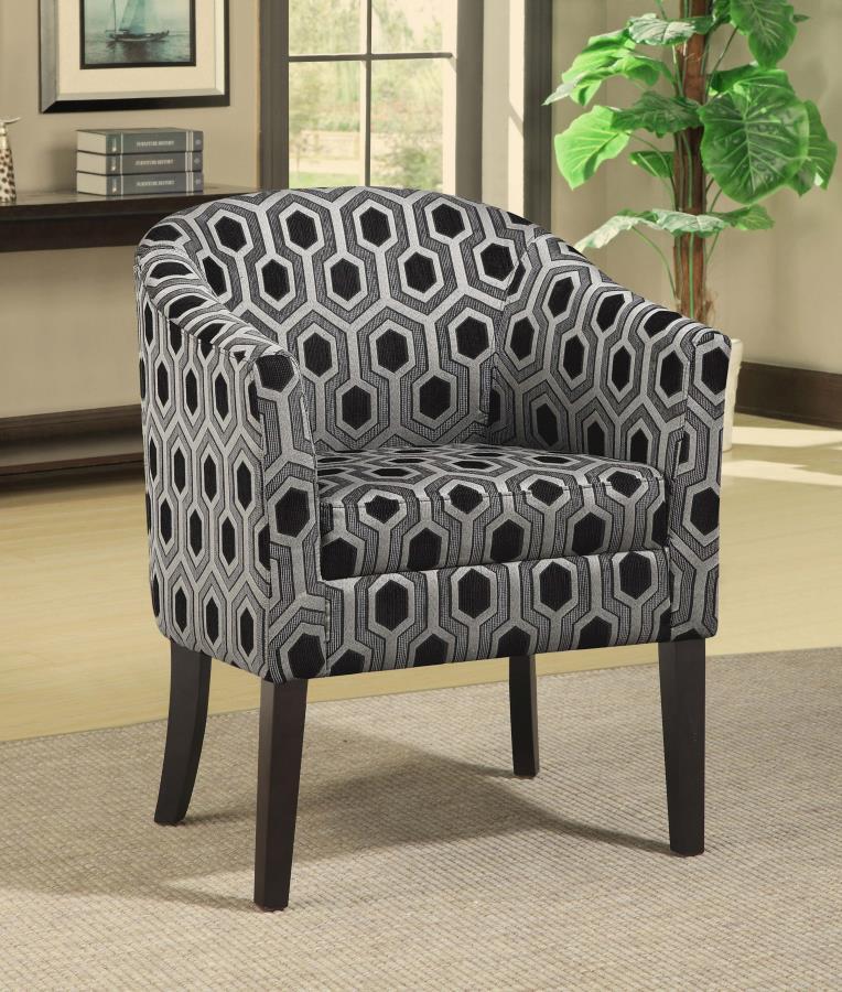Jansen Upholstered Accent Club Chair in Gray and Black – Mid-Century Barrel Back Design with Tapered Legs for Living Room or Lounge