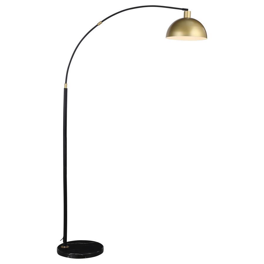 Gloria Arched Dome Shade Metal Floor Lamp – Black Marble Base with Black Frame, Gold Dome Shade, Modern Industrial LED Lighting for Living Room or Office
