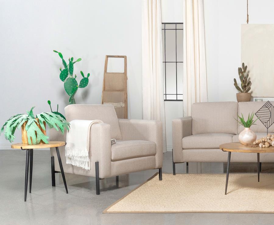 Tilly Oatmeal Upholstered Track Arm Accent Chair with Herringbone Fabric, Modern Stylish Lounge Chair, Elevated Metal Legs, Comfortable and Durable