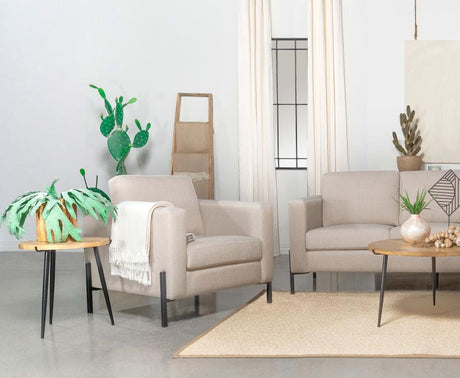 Tilly Oatmeal Upholstered Track Arm Accent Chair with Herringbone Fabric, Modern Stylish Lounge Chair, Elevated Metal Legs, Comfortable and Durable