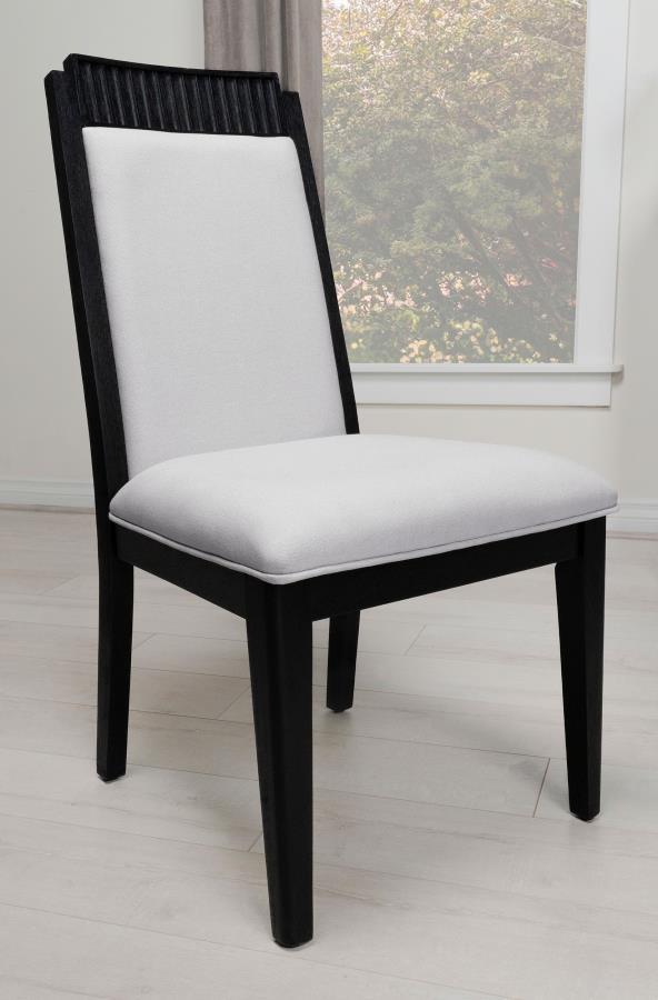 Brookmead Wood Dining Side Chair Set of 2 – Modern Ivory Upholstered Seats with Black Hardwood Frame, Geometric Detailing, and Comfortable Design