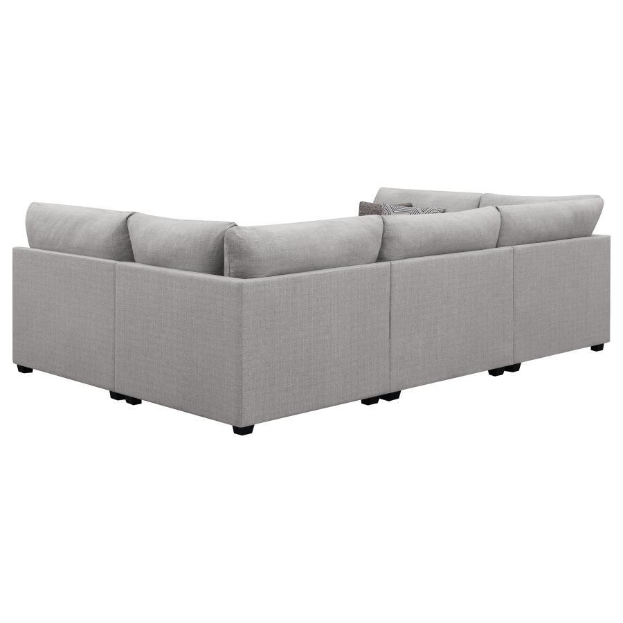 Cambria 4-Piece Modular Sectional Sofa – Gray Upholstered L-Shaped Couch with Armless Chair, Corner Seat, Tapered Block Feet, Accent Pillows