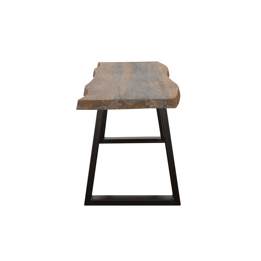 Ditman Live Edge Wood Dining Bench - Gray Sheesham, Solid Sheesham Wood Seat, Black Powder-Coated Metal Base, Backless Modern Industrial Seating