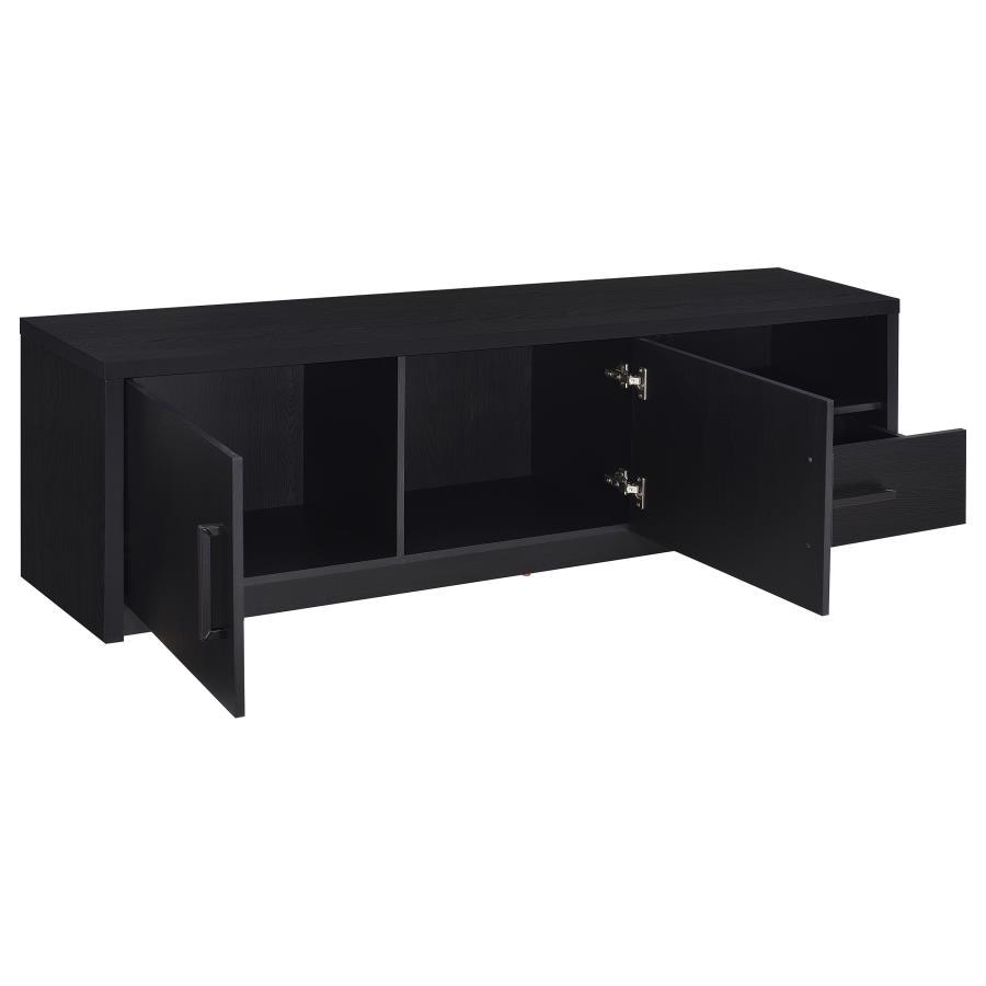 Murray 70" 2-Door TV Stand Media Console in Black with Scratch-Resistant Laminate, Open Cubby, Drawer Storage, and Sleek Modern Design
