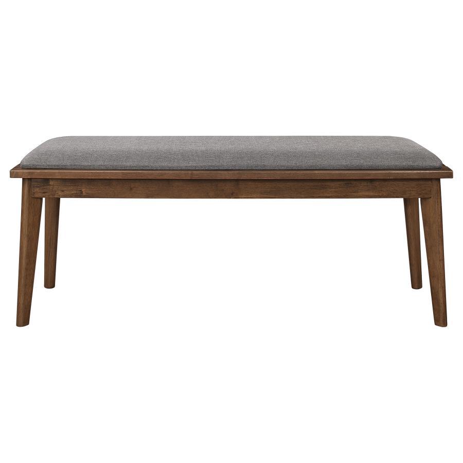 Alfredo Upholstered Dining Bench – Gray Fabric Seating with Natural Walnut Wood Frame, Mid-Century Tapered Legs, Modern Contemporary Design