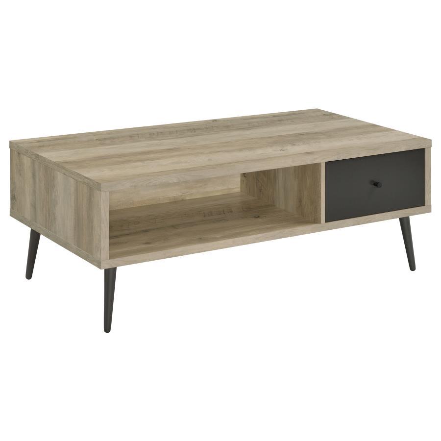 Welsh 1-Drawer Engineered Wood Coffee Table – Antique Pine Finish with Distressed Pine and Retro Design