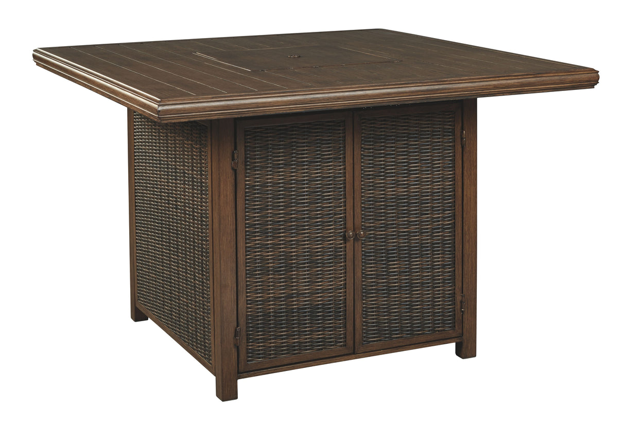 Paradise Trail - Square Bar Table w/Fire Pit - Medium Brown