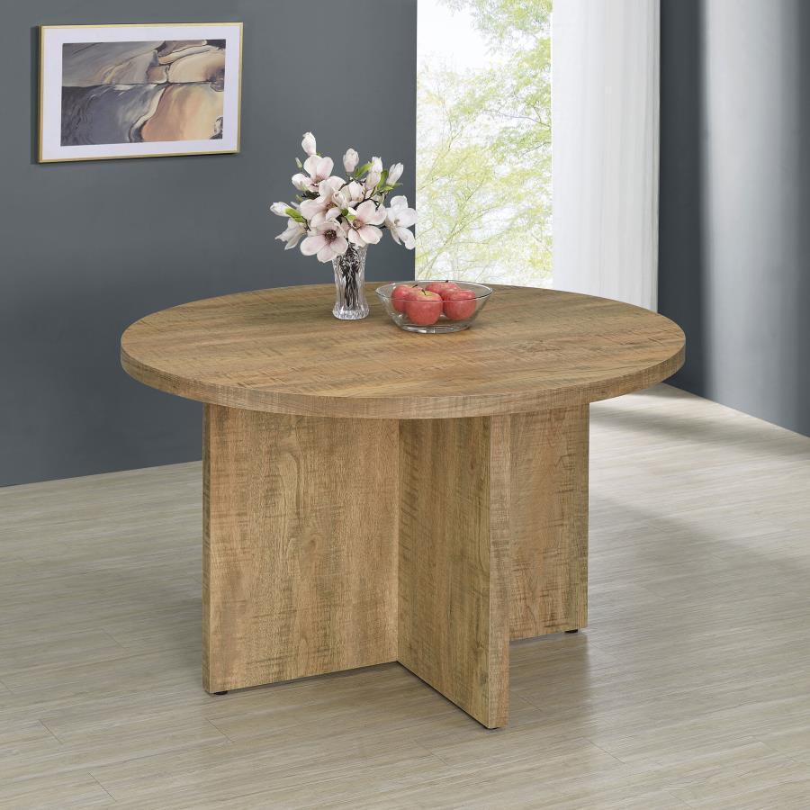 Jamestown Round Composite Wood Dining Table – Mango Finish, Durable Solid Tabletop, Sturdy Pedestal Base, Modern Circular Design for Kitchen or Dining Room