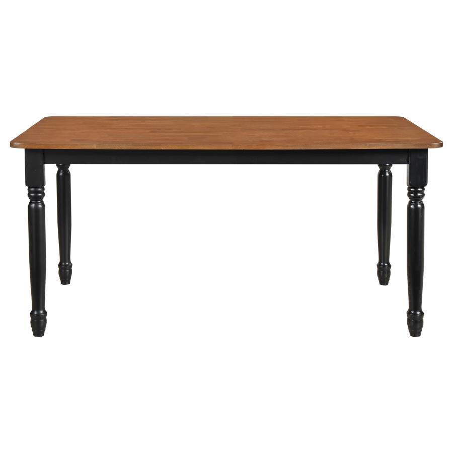 Hollyoak Rectangular Wood Dining Table – Walnut Top with Black Base, Turned Legs, Asian Hardwood Construction, Compact Farmhouse Style, Seats 4–6