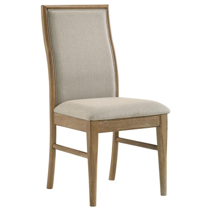 Adina Upholstered Dining Side Chair Set of 2 - Barley, Linen-Like Wheat Fabric, Ergonomic Back, Asian Hardwood Frame, Modern Transitional Design