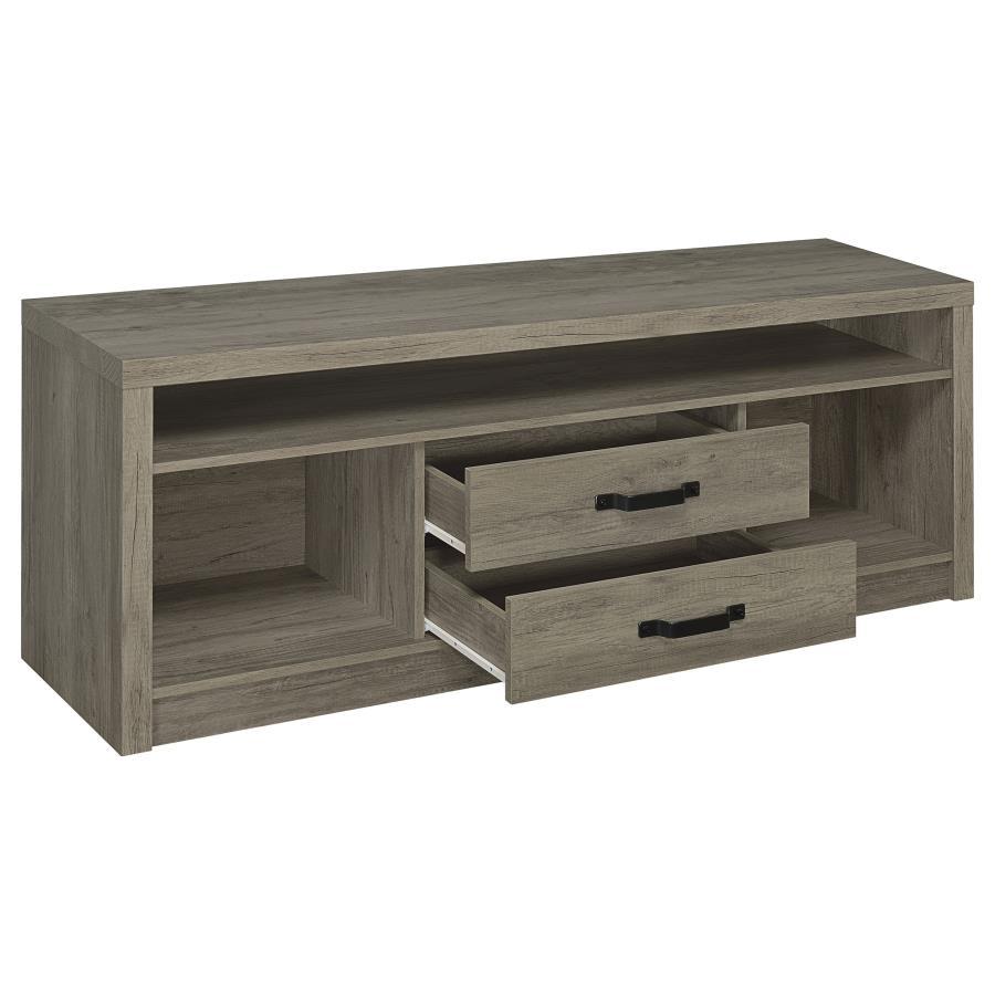 Burke 2-Drawer Engineered Wood TV Stand – Gray Driftwood, Modern Media Console with Open Shelves, Slide-Out Storage Drawers, Contemporary Living Room