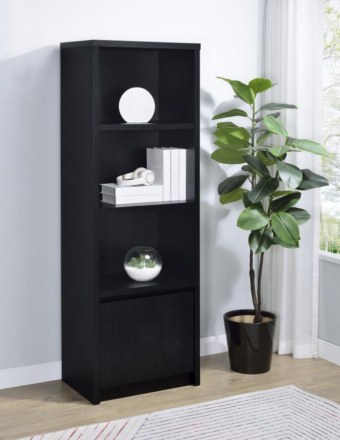 Winfield - 3-Shelf Media Tower Entertainment Pier - Black - Modern Storage Cabinet with Open Shelves and Concealed Bottom Compartment