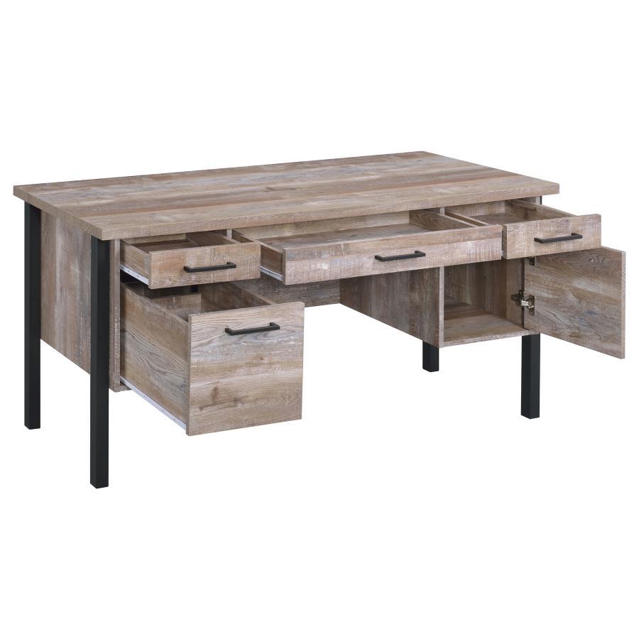 Samson 60" 4-Drawer Office Computer Desk in Weathered Oak with File Storage, Black Metal Accents, and Euro Glides – Rustic Home Office Design