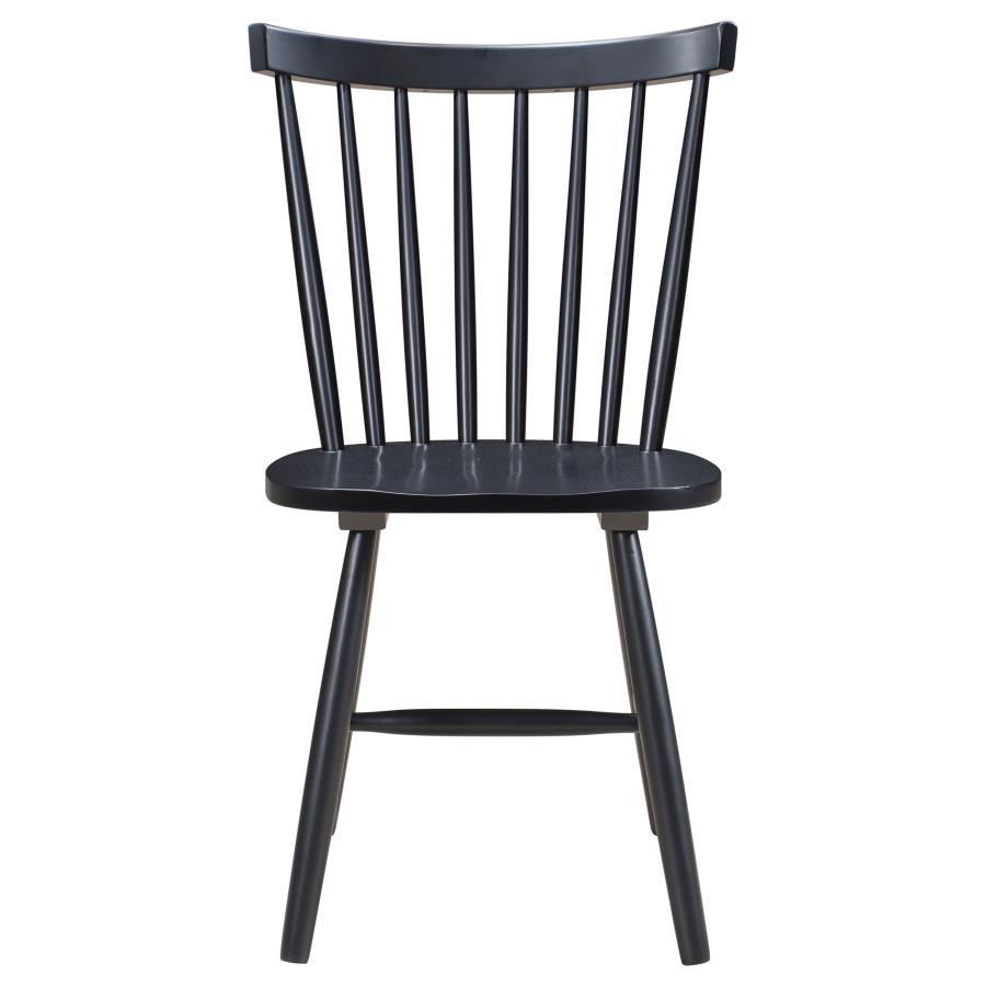 Hollyoak 2-Piece Windsor Wood Dining Side Chairs - Black Finish, Spindle Back, Contoured Seat, Flared Legs, Classic Cottage & Farmhouse Style