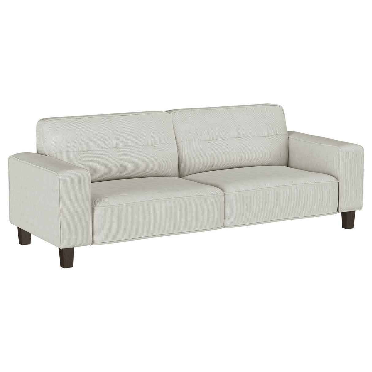 Deerhurst Upholstered Track Arm Tufted Sofa in Greige – 80.5-Inch Modern Sofa with Plush Cushions, Corduroy Texture, and Tapered Legs for Stylish Living