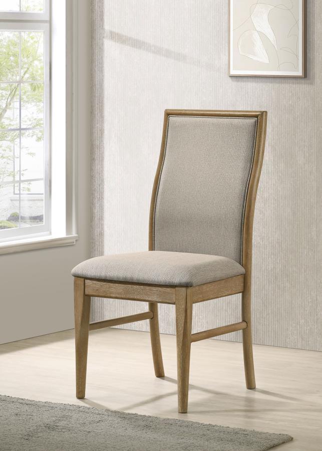 Adina Upholstered Dining Side Chair Set of 2 - Barley, Linen-Like Wheat Fabric, Ergonomic Back, Asian Hardwood Frame, Modern Transitional Design