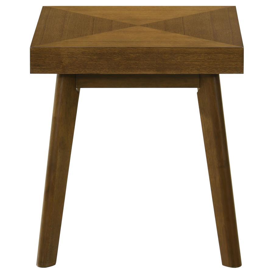 Westerly Square Wood Side End Table in Walnut Brown with Parquet Veneer, Mid-Century Modern Design, Sturdy Construction, and Elegant Geometric Silhouette