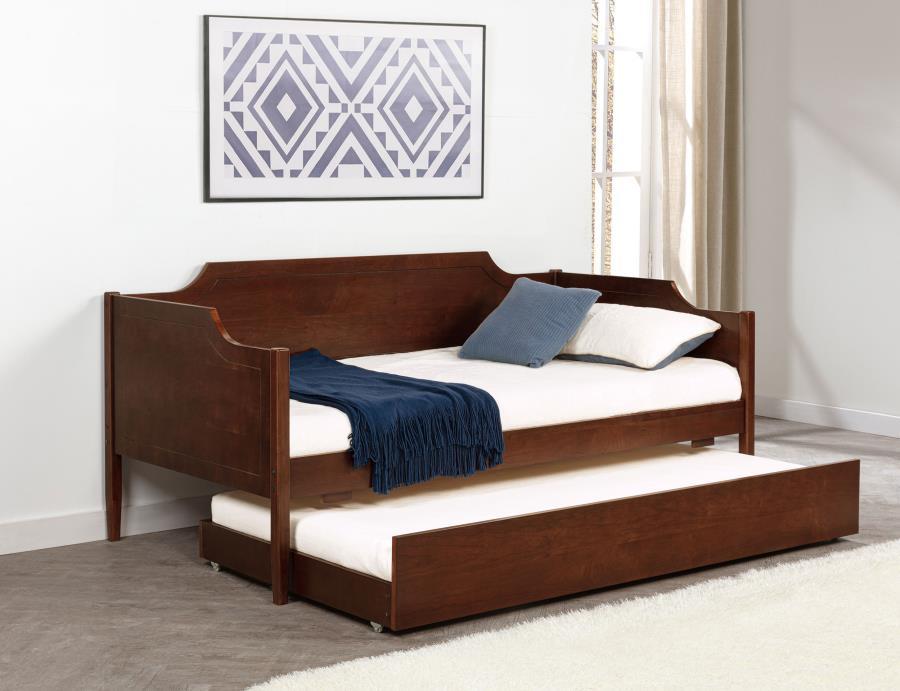 Redding Wood Twin Daybed with Trundle – Cherry Finish, Asian Hardwood & MDF Construction, Classic Camelback Design, Extra Sleeping Space, Guest Room Furniture