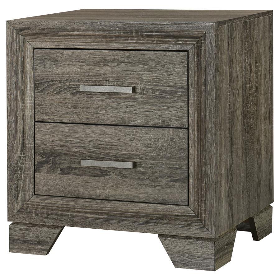 Wright 2-Drawer Nightstand in Brown Oak – Farmhouse Transitional Bedside Table with Durable Laminate, Wide Top & Storage Drawers for Bedroom Organization