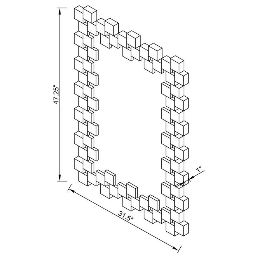 Pamela Rectangular Frameless Wall Mirror Silver – Geometric Mosaic Edge Contemporary Mirror for Entryway, Bedroom, Dressing Room, Modern Home Decor
