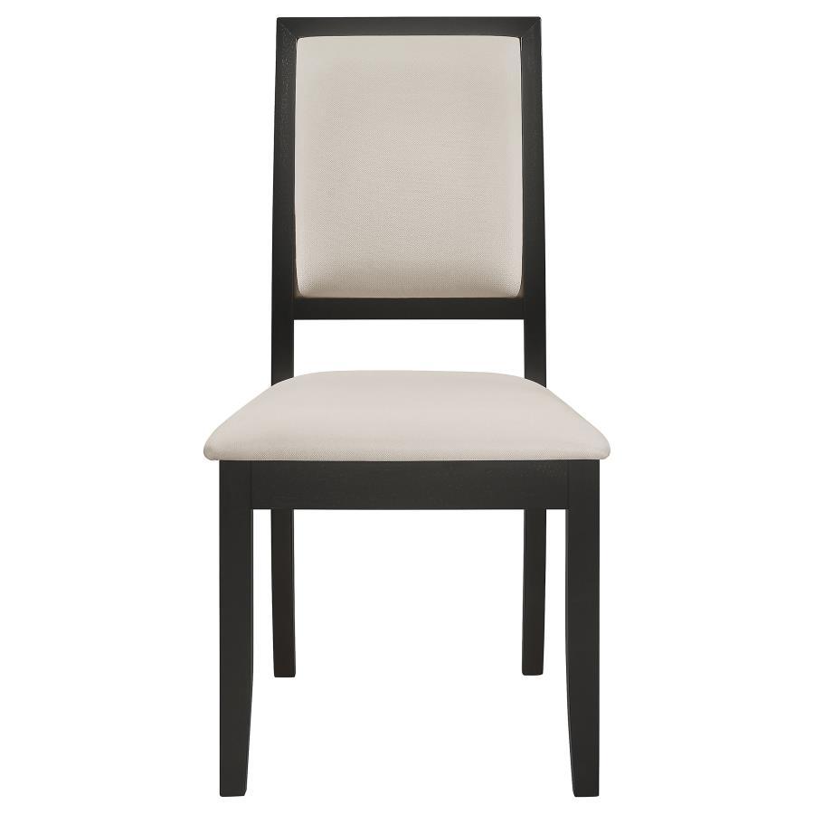 Louise Upholstered Wood Dining Side Chairs Set of 2 - Distressed Black Frame, Creme Chenille Seat, Solid Hardwood, Elegant Sleek Design, Sturdy & Comfortable