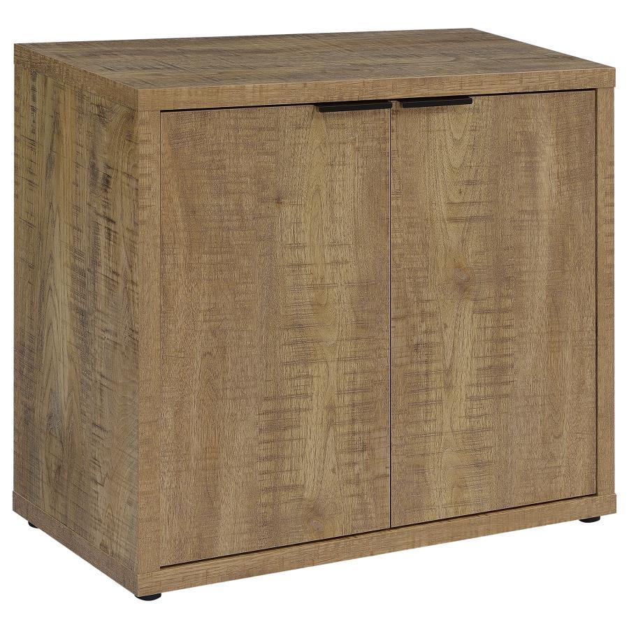 Pepita 2-Door Engineered Wood Accent Cabinet – Mango Brown Finish, Rustic Industrial Design, Adjustable Shelves, Central Divider, Compact Storage