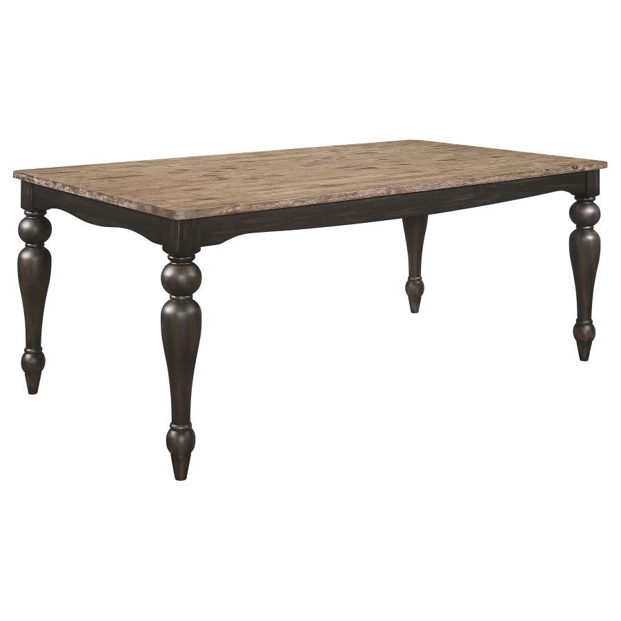 Bridget Rectangular Dining Table in Brown Brushed – Traditional Wooden Table with Turned Legs, Square Edge Top & Distressed Rustic Finish for Dining