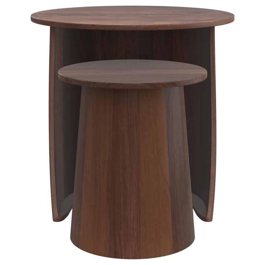 Yency 2-Piece Round Mango Wood Nesting Table Set in Dark Brown – Solid Wood Side Tables with Space-Saving Design for Living Room & Entryway