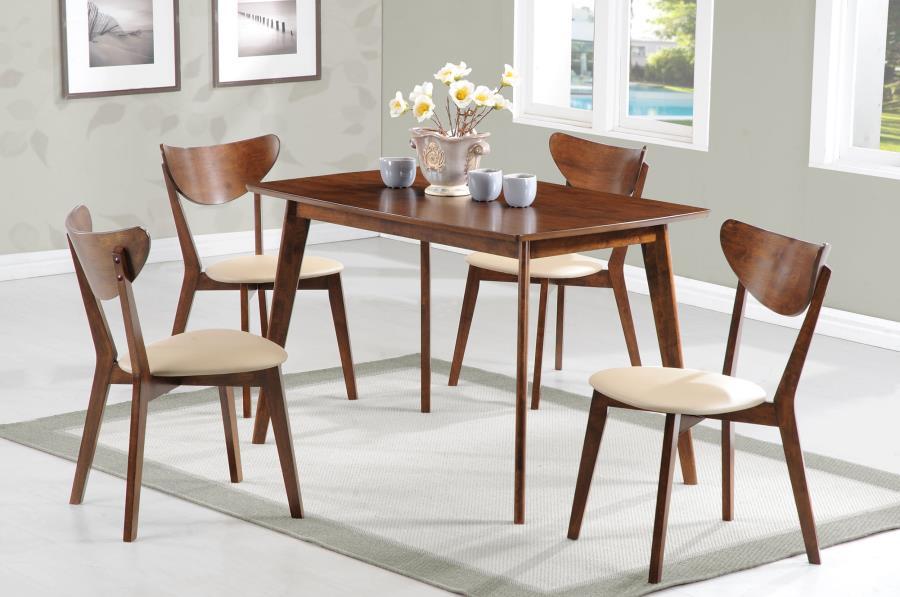 Kersey 5 Piece Rectangular Dining Table Set in Chestnut – Mid-Century Modern Wood Table with 4 Leatherette Chairs for Stylish Small Spaces