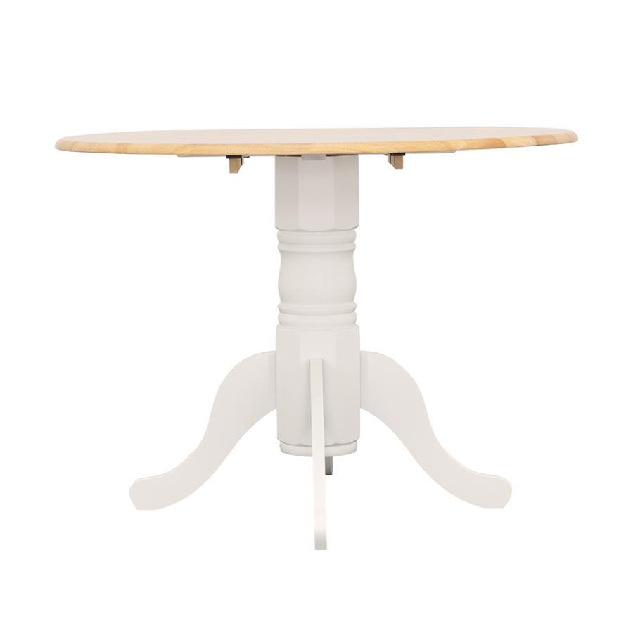 Allison Round Drop Leaf Extension Dining Table – White Finish, Pedestal Base with Curved Legs, Compact Space-Saving Design, Modern Farmhouse Style