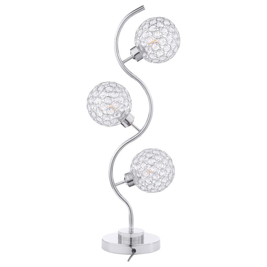 Amberley 3-Light Curvy Metal Table Lamp – Silver Crystal Orb Shades, LED Energy-Efficient Lighting, Touch Control, Glam Modern Accent Table Lamp