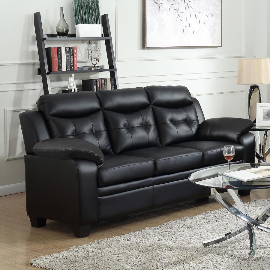 Finley Upholstered Padded Arm Tufted Sofa – Modern Black Tufted Loveseat with Plush Padding – Stylish & Comfortable for Living Room & Lounge Spaces