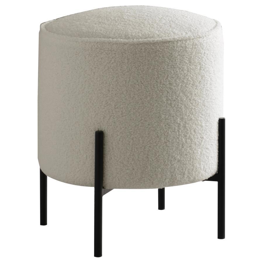 Basye Round Upholstered Ottoman – Modern Contemporary Accent Stool with Plush Ivory Fabric, Slim Metal Legs, Extra Seating and Footrest for Living Room