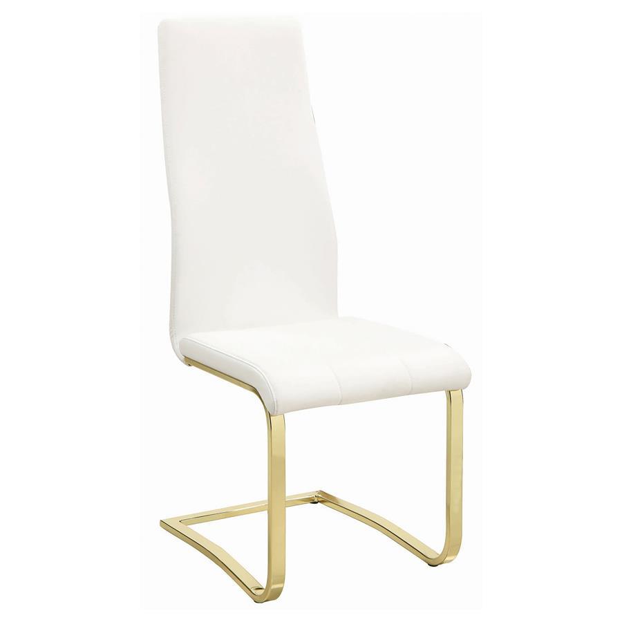 Montclair Upholstered Dining Side Chair (Set of 4) – Modern Floating Cantilever Design with White Faux Leather and Gold Metal Legs
