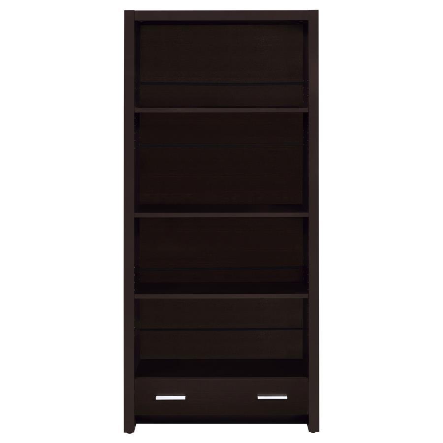 Skylar 5-Shelf Bookcase with Drawer in Cappuccino Finish, Engineered Wood Construction, Adjustable Shelves, Office and Living Room Storage Organizer
