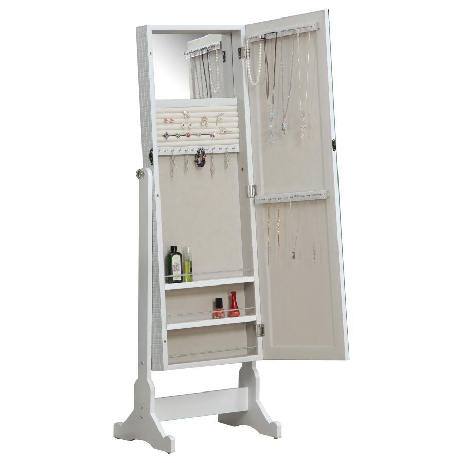 Zayas Cheval Mirror with Built-In Jewelry Storage, Tilting Full-Length White Frame, Hidden Shelves, Necklace Hooks & Accessory Holders