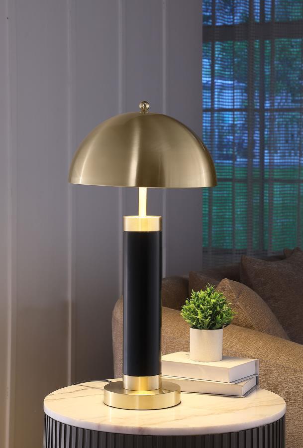 Conroe Dome Shade Pillar Table Lamp Set of 2 – Black Finish, Modern Cylindrical Base with Dome Shade, Sculptural Accent Lighting for Nightstands & Living Rooms