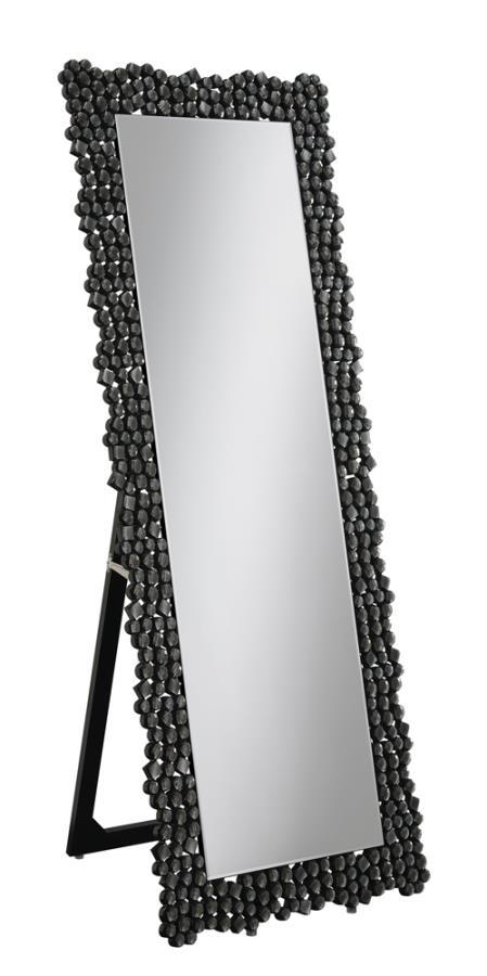 Mckay Acrylic Frame Standing Mirror in Smokey Gray – Full-Length Crystal-Accented Floor Mirror with Integrated Easel, Glamorous Contemporary Décor