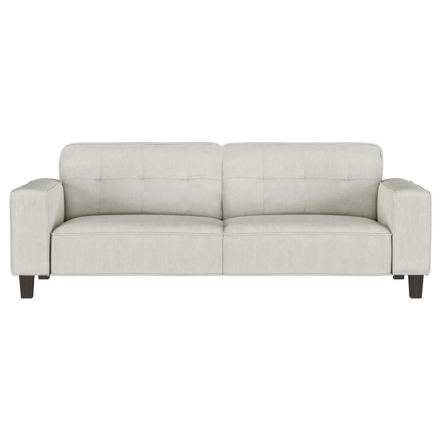 Deerhurst Upholstered Track Arm Tufted Sofa in Greige – 80.5-Inch Modern Sofa with Plush Cushions, Corduroy Texture, and Tapered Legs for Stylish Living