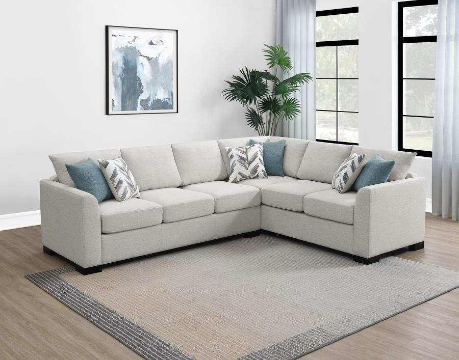 Ashford Chenille Upholstered Sleeper Sectional Sofa in Greige – Hidden Pull-Out Memory Foam Bed with Six Decorative Pillows for Living Room Comfort