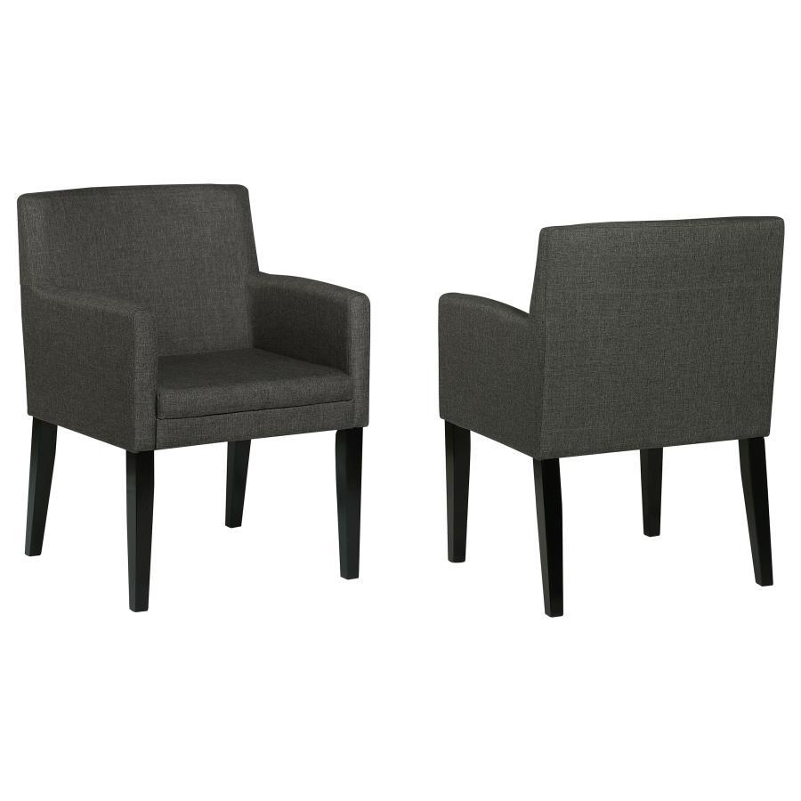 Catherine Set of 2 Upholstered Dining Arm Chairs in Charcoal Gray Fabric with Cushioned Arms, Mid-Century Modern Style for Comfortable Dining
